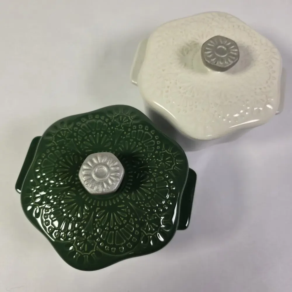Pioneer Woman White/Green Snowflake Mini Cocotte with Lid 2-Piece Set